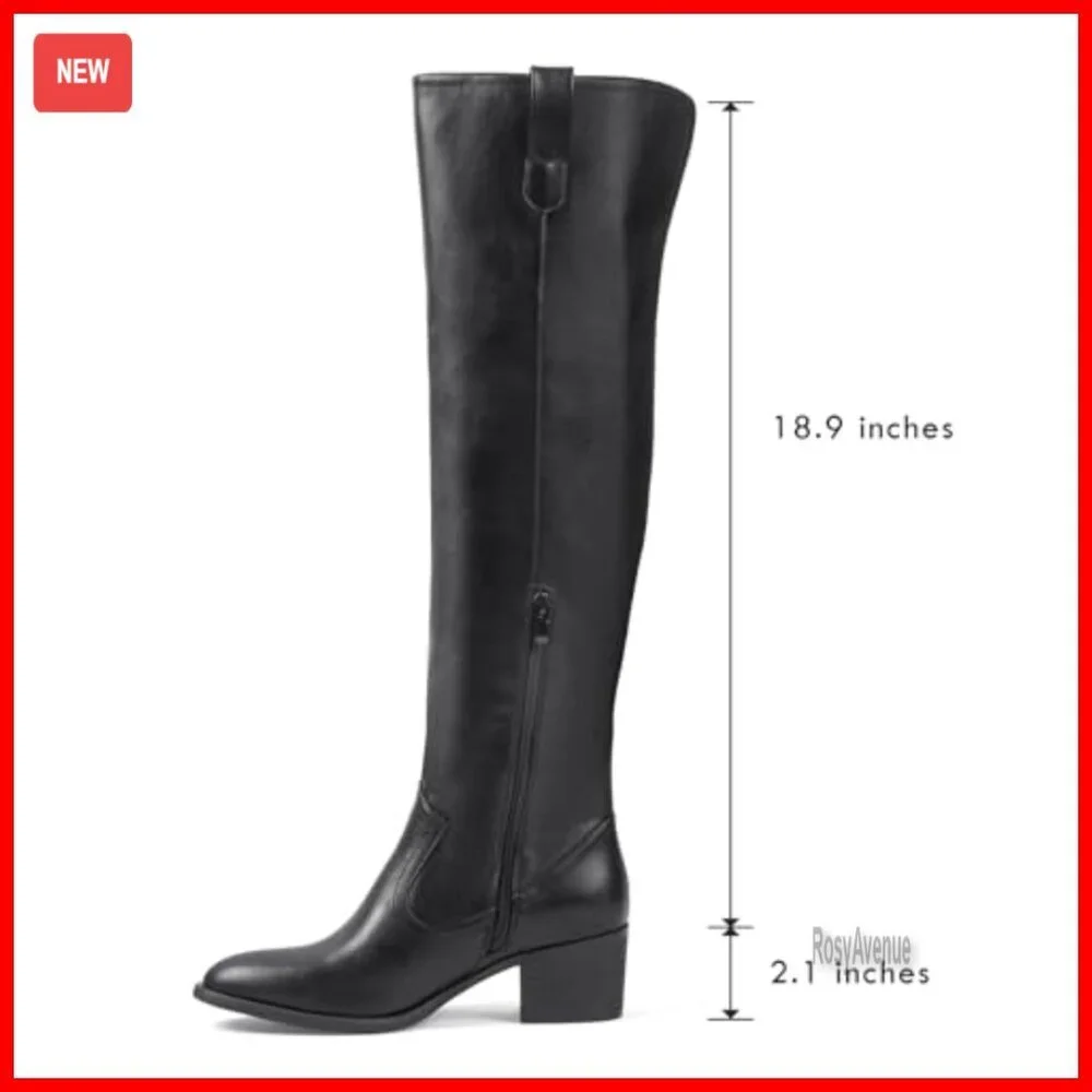 Women's Over The Knee Boots Chunky Heel Pointed Toe Side Zipper Faux Suede